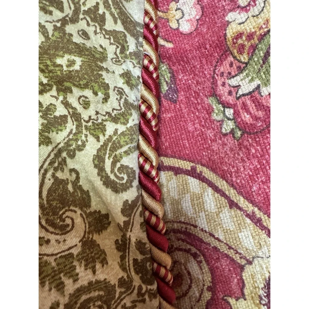 Waverly Reversible Damask Floral Comforter Burgundy Gold Sage Rope Trim Heavy